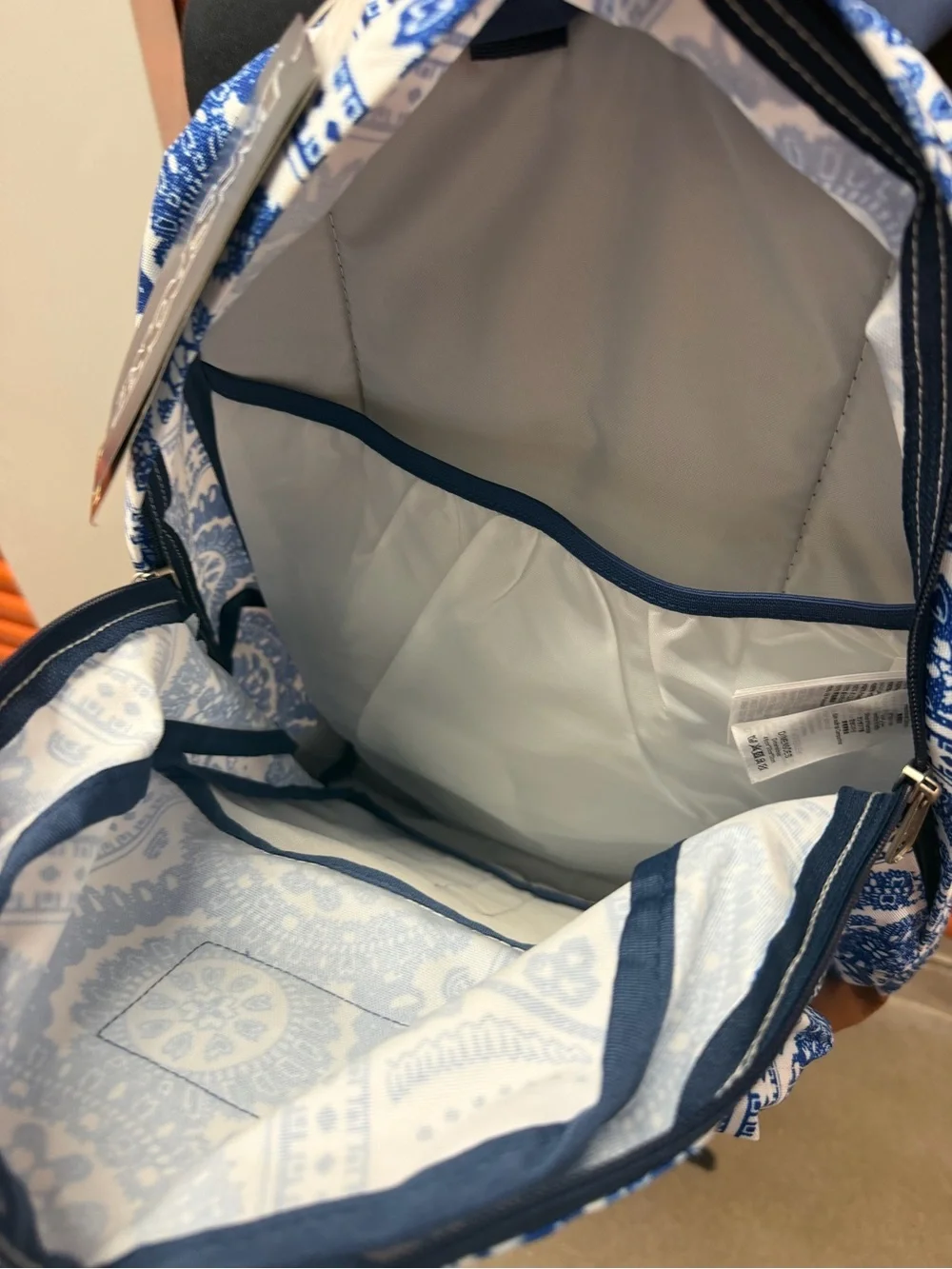 NWT JanSport City View Blue & White Patterned Backpack with Tan Accents